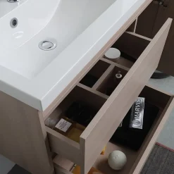Kiamami Valentina Meuble De Salle De Bains 90 Cm Avec Lavabo En Résine De Marbre, Profondeur 39 Cm Malaga