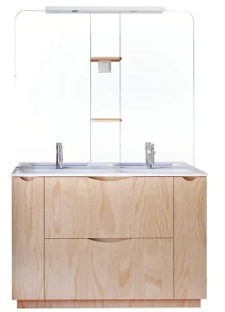 Ondee Meuble de salle de bains à poser H.185 x l.120 cm, décor bois, Palermo