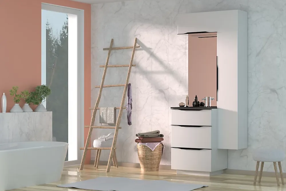 Meuble de salle de bains haut blanc mat l.60 x H.30 x P.30 cm, Pamili