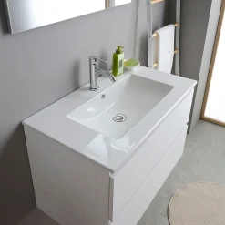 Kiamami Valentina Meuble De Salle De Bains Suspendu 80Cm Blanc Avec Lavabo En Céramique Et Miroir - Bilbao