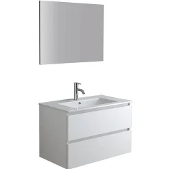 Kiamami Valentina Meuble De Salle De Bains Suspendu 80Cm Blanc Avec Lavabo En Céramique Et Miroir - Bilbao