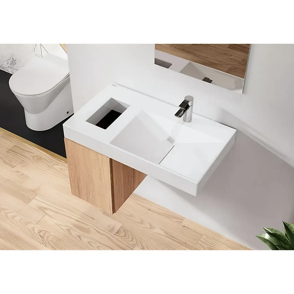 Sanindusa Meuble de salle de bains couleur chêne pour lavabo Flux (vasque et mitigeur non inclus)