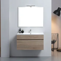 Ensemble Meuble De Salle De Bains|Kiamami Valentina Meuble De Salle De Bains Suspendu De 90 Cm En Chêne Naturel Avec Lavabo De La Série Sole