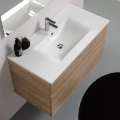 Ensemble Meuble De Salle De Bains|Kiamami Valentina Meuble De Salle De Bains Suspendu De 90 Cm En Chêne Naturel Avec Lavabo De La Série Sole