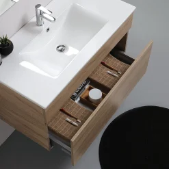 Ensemble Meuble De Salle De Bains|Kiamami Valentina Meuble De Salle De Bains Suspendu De 90 Cm En Chêne Naturel Avec Lavabo De La Série Sole