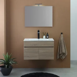 Ensemble Meuble De Salle De Bains|Kiamami Valentina Meuble De Salle De Bains Suspendu Chêne Marron 80Cm, Lavabo Et Miroir 80X60 Silvia