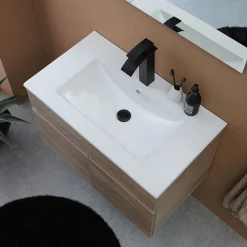 Ensemble Meuble De Salle De Bains|Kiamami Valentina Meuble De Salle De Bains Suspendu Chêne Marron 80Cm, Lavabo Et Miroir 80X60 Silvia
