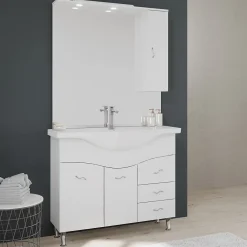 Ensemble Meuble De Salle De Bains|Kiamami Valentina Meuble De Salle De Bains Classique Blanc De 106 Cm Avec Lavabo, Miroir Et Meuble Suspendu.
