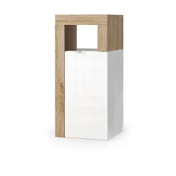 Meublorama Meuble de salle de bains BURA 1 porte Blanc brillant laqué et chene clair Design moderne