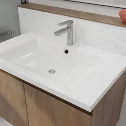 Meuble Vasque|Aurlane Meuble de salle de bains 80cm à Suspendre Décor Bois Clair - 2 Portes - Vasque Blanche - ELEMENTARY