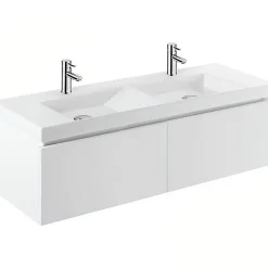 Meuble Sous-Vasque|Sanindusa Meuble de salle de bains suspendu blanc 2 tiroirs blanc pour Vasque Vista 140 (vasque, mitigeur et vidage non inclus)