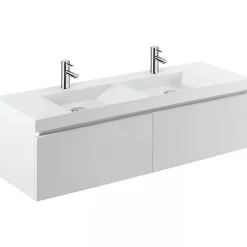 Meuble Sous-Vasque|Sanindusa Meuble de salle de bains suspendu blanc 2 tiroirs blanc pour Vasque Vista 140 (vasque, mitigeur et vidage non inclus)