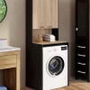 IDMarket Meuble dessus de machine à laver WALLIS avec placard noir et bois façon hêtre
