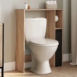 Meuble Wc|IDMarket Meuble dessus WC WALLIS avec placard façon hêtre et noir