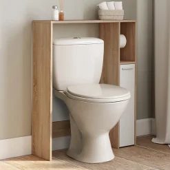 Meuble Wc|IDMarket Meuble dessus WC WALLIS avec placard façon hêtre et blanc