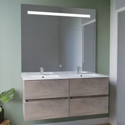 Ensemble Meuble De Salle De Bains|Cuisibane Meuble double vasque 120 cm ROSALY INOX + miroir Elégance ht105- Bois- Plan vasque en Céramique