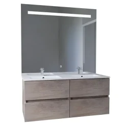 Ensemble Meuble De Salle De Bains|Cuisibane Meuble double vasque 120 cm ROSALY INOX + miroir Elégance ht105- Bois- Plan vasque en Céramique