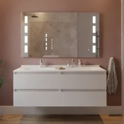 Cuisibane Meuble double vasque 140 cm ARLEQUIN avec miroir Prestige - Blanc - Blanc