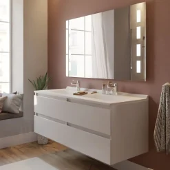 Cuisibane Meuble double vasque 140 cm ARLEQUIN avec miroir Prestige - Blanc - Blanc