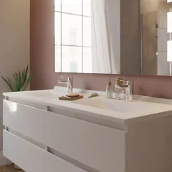 Cuisibane Meuble double vasque 140 cm ARLEQUIN avec miroir Prestige - Blanc - Blanc