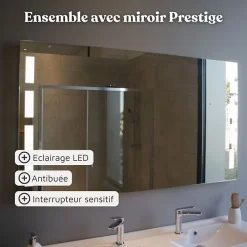 Cuisibane Meuble double vasque 140 cm ARLEQUIN avec miroir Prestige - Blanc - Blanc