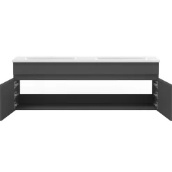 Ensemble Meuble De Salle De Bains|AICA Sanitaire Meuble double vasque anthracite 120cm avec colonne + miroir 3 couleurs + dimmable