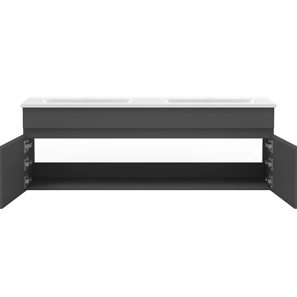Ensemble Meuble De Salle De Bains|AICA Sanitaire Meuble double vasque anthracite 120cm avec colonne + miroir 3 couleurs + dimmable