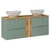 Petits-Meubles Meuble double vasque 140cm 4 tiroirs Jade Vert et Bois