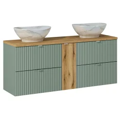 Petits-Meubles Meuble double vasque 140cm 4 tiroirs Jade Vert et Bois
