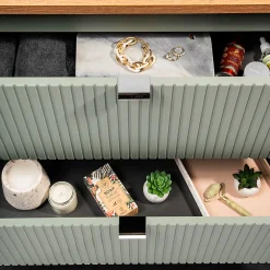 Petits-Meubles Meuble double vasque 140cm 4 tiroirs Jade Vert et Bois