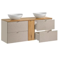 Petits-Meubles Meuble double vasque 140cm 4 tiroirs 1 porte Manoa Cachemire et bois