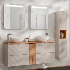 Petits-Meubles Meuble double vasque 140cm 4 tiroirs 1 porte Manoa Cachemire et bois