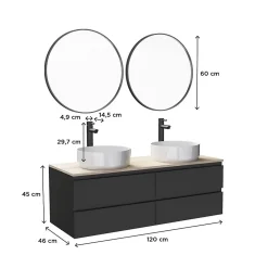 Mob-In Meuble double vasque 120cm avec plan bois SORRENTO Blanc+vasque+robinet+miroir