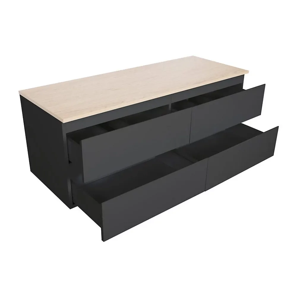 Mob-In Meuble double vasque 120cm avec plan bois SORRENTO Blanc+vasque+robinet+miroir
