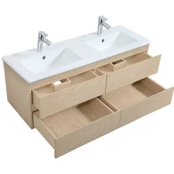 Ensemble Meuble De Salle De Bains|Mob-In Meuble double vasque 120cm avec plan céramique SORRENTO Décor chêne + colonne