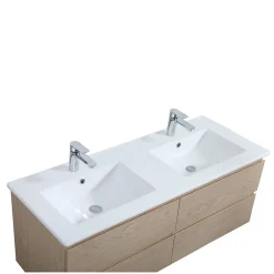 Ensemble Meuble De Salle De Bains|Mob-In Meuble double vasque 120cm avec plan céramique SORRENTO Décor chêne + colonne