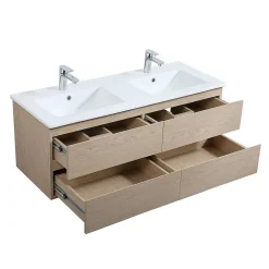 Mob-In Meuble double vasque 120cm avec plan céramique SORRENTO Décor chêne + miroir