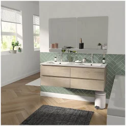 Mob-In Meuble double vasque 120cm avec plan céramique SORRENTO Décor chêne + miroir