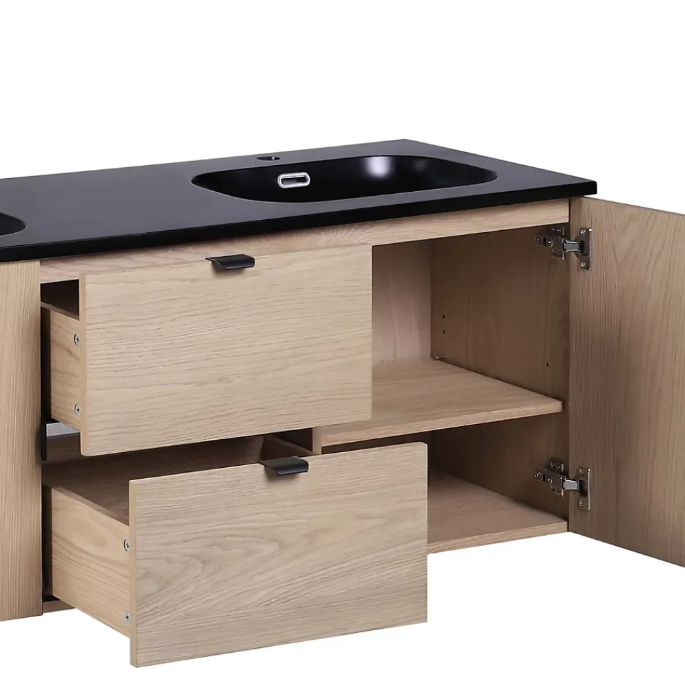 Meuble Sous-Vasque|Mob-In Meuble double vasque 140cm chêne STUDIO suspendu