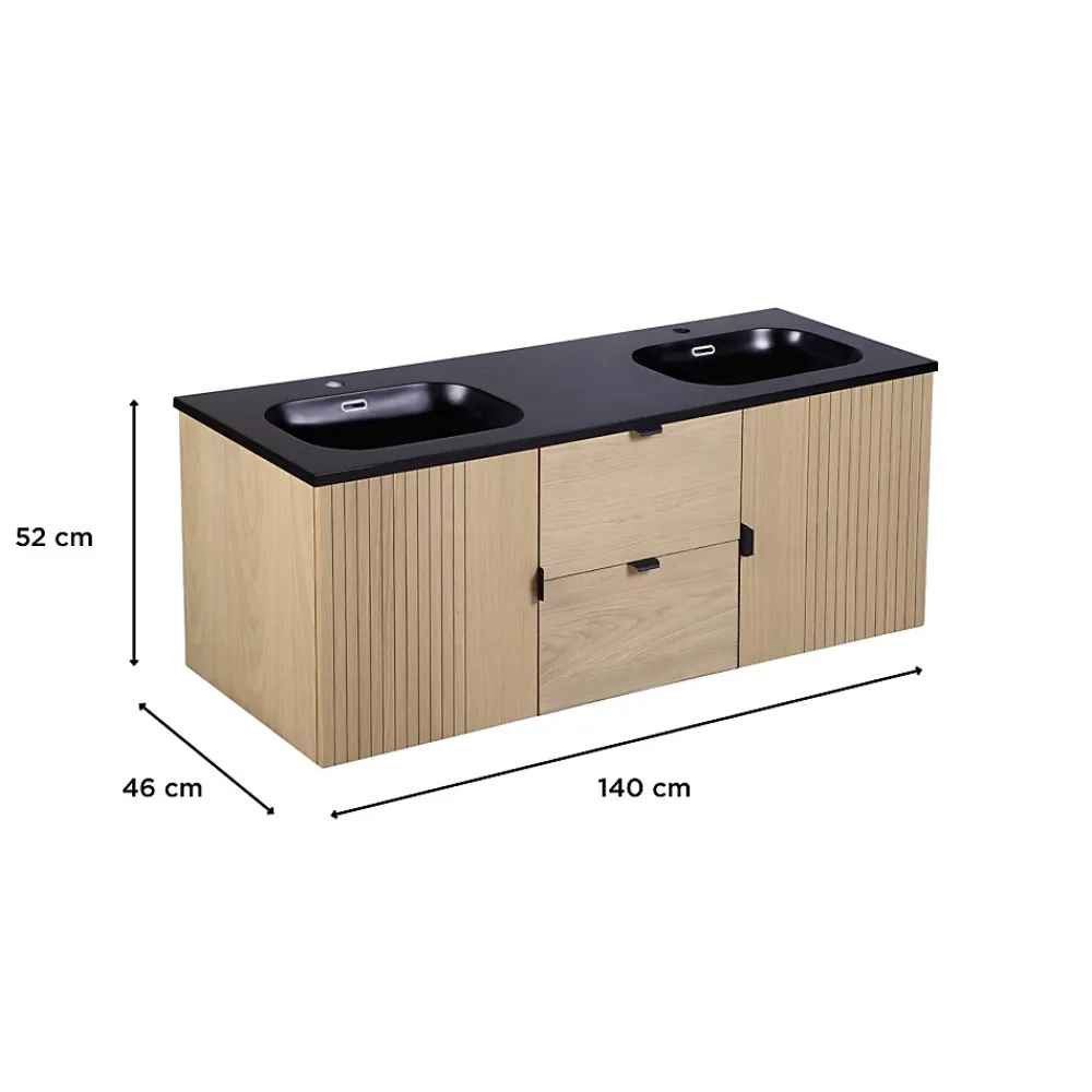 Meuble Sous-Vasque|Mob-In Meuble double vasque 140cm chêne STUDIO suspendu