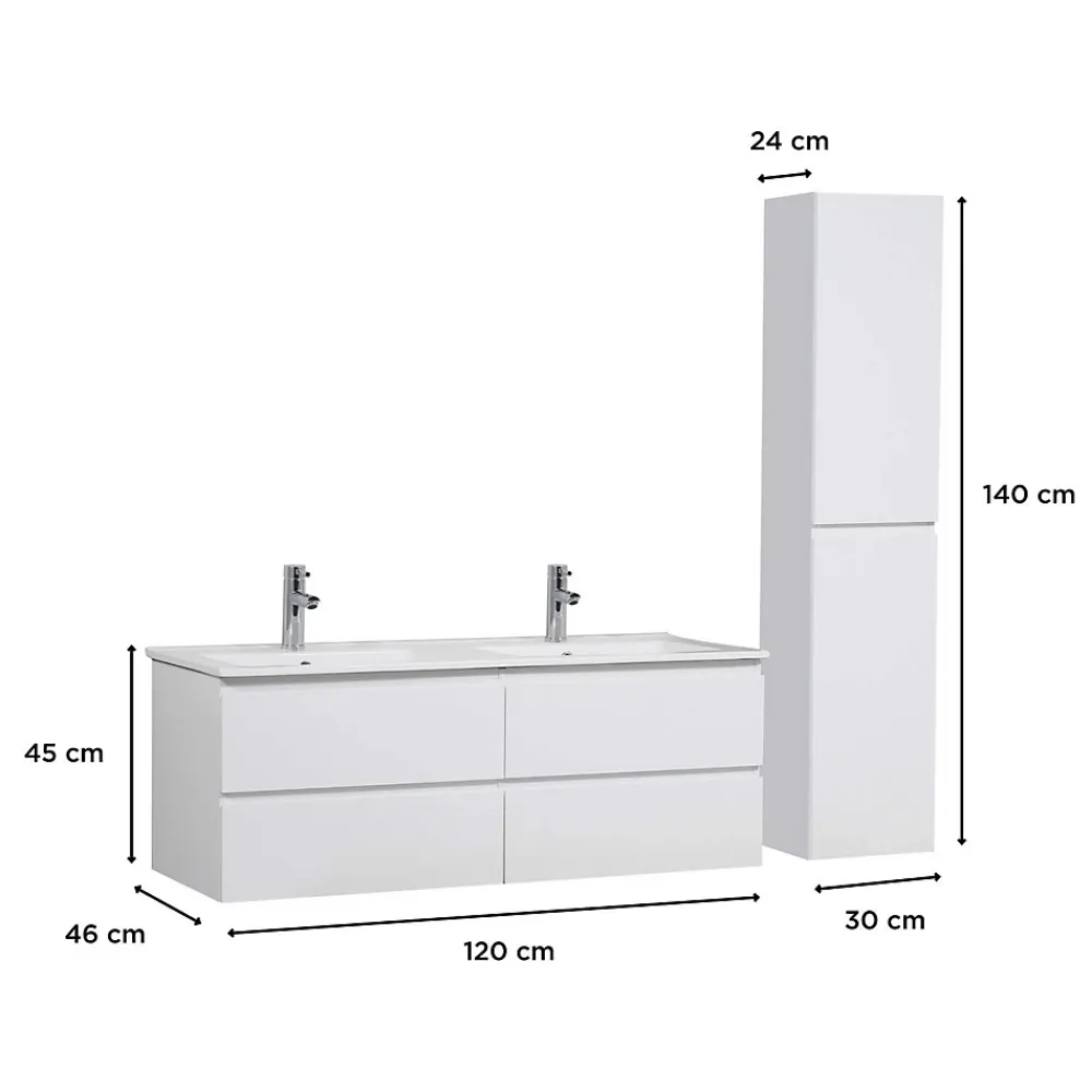 Mob-In Meuble double vasque 120cm SORRENTO Blanc + colonne
