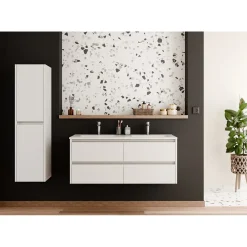 Sanitaire Meuble double vasque JUPITER 3.0 Blanc Brillant 120cm - Sans miroir