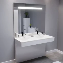 Ensemble Meuble De Salle De Bains|Cuisibane Meuble double vasque PMR EPURE 120 cm avec miroir led Elégance ht105 - Blanc brillant