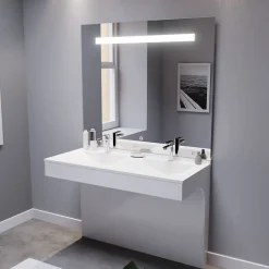 Ensemble Meuble De Salle De Bains|Cuisibane Meuble double vasque PMR EPURE 120 cm avec miroir led Elégance ht105 - Blanc brillant