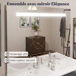 Ensemble Meuble De Salle De Bains|Cuisibane Meuble double vasque PMR EPURE 120 cm avec miroir led Elégance ht105 - Blanc brillant