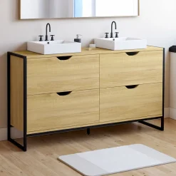 IDMarket Meuble double vasque salle de bain DETROIT 4 tiroirs design industriel