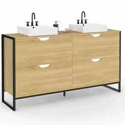IDMarket Meuble double vasque salle de bain DETROIT 4 tiroirs design industriel