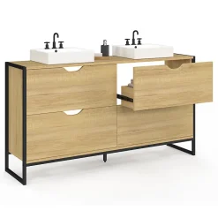 IDMarket Meuble double vasque salle de bain DETROIT 4 tiroirs design industriel