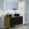 Ensemble Meuble De Salle De Bains|Distribain Meuble double vasque VENEZIA Bois Naturel et Noir mat (sans miroir)