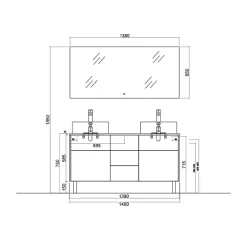Ensemble Meuble De Salle De Bains|Distribain Meuble double vasque VENEZIA Bois Naturel et Noir mat (sans miroir)